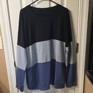 Men's Black, Gray, and Blue Colorblock Shirt
